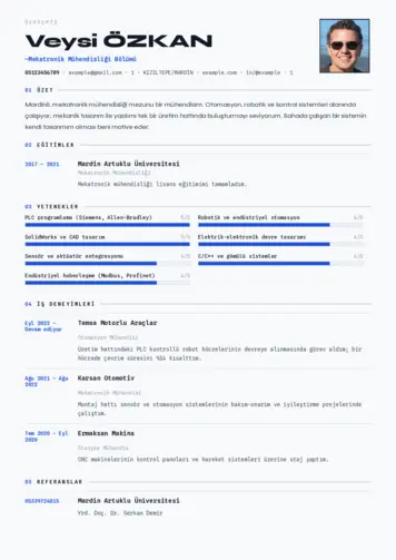 Mekatronik Mühendisliği Cv Örnekleri cv indir